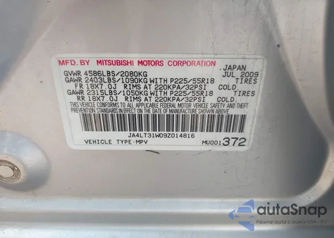 2009 Mitsubishi Outlander Se from USA, damaged, VIN JA4LT31W09Z014816